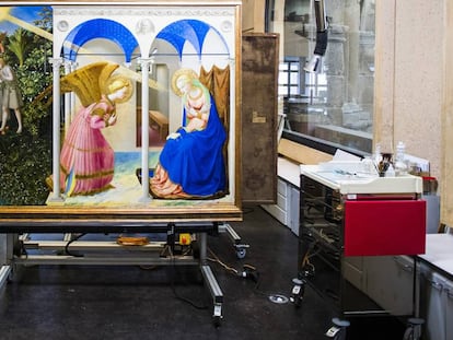 'La Anunciación', de Fra Angelico, tras su restauración, este miércoles en el Prado.