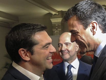 Tsipras y S&aacute;nchez, el jueves en Bruselas. 