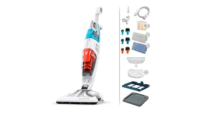 aspiradores con vapor sobre fondo blanco.