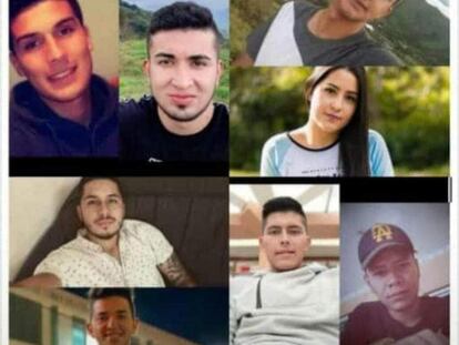 Algunos de los jóvenes asesinados en Samaniego (Nariño), al sur de Colombia. Imagen publicada por la Gobernación de Nariño.