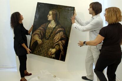 La dama veneciana, cuadro atribuido a Tiziano, que ayer se mostró en Valencia.