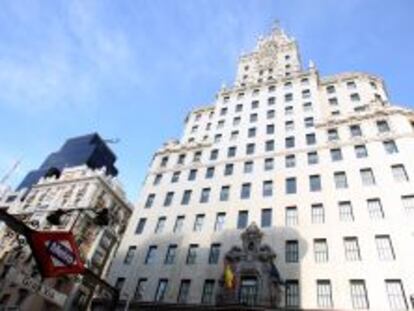 Sede hist&oacute;rica de Telef&oacute;nica en la Gran V&iacute;a de Madrid.