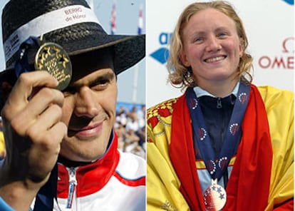 Alexander Popov y Nina Yivanevskaia, con sus medallas de oro y plata, respectivamente.