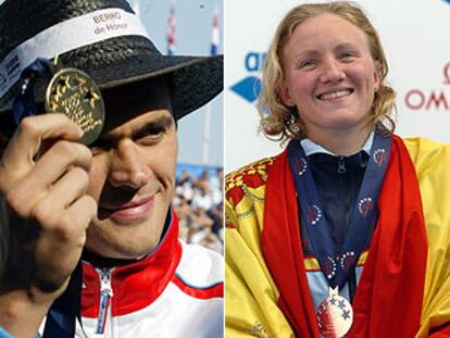 Alexander Popov y Nina Yivanevskaia, con sus medallas de oro y plata, respectivamente.