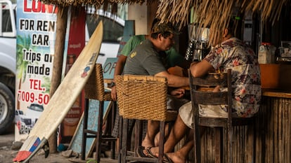 Tourists at the beach in El Zonte, El Salvador.