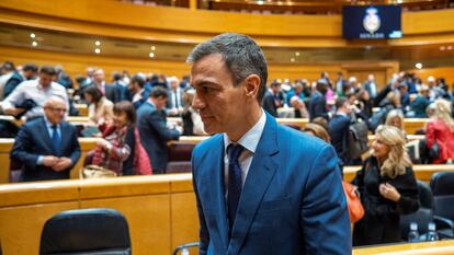 Pedro Sánchez, en el pleno del Congreso celebrado excepcionalmente en el Senado este miércoles.