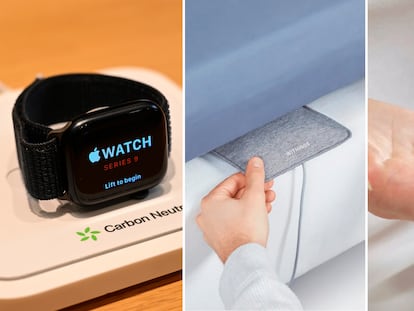 De izquierda a derecha: Apple Watch Series 9, Withings Sleep Analyzer y Go2Sleep.