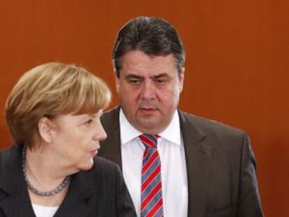 Merkel e Gabriel em um ato em Berlim em abril.