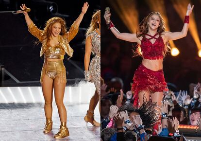 This combination of photos shows Shakira performing during the halftime show at the NFL Super Bowl 54 football game between the San Francisco 49ers and Kansas City Chiefs', on Feb. 2, 2020, in Miami Gardens, Fla.