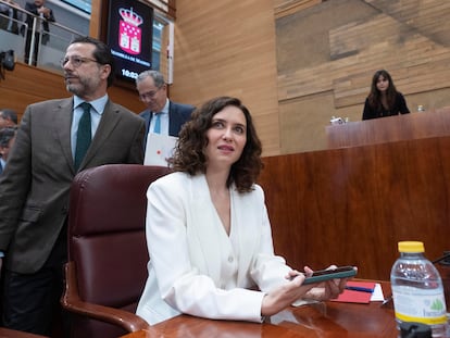 Isabel Díaz Ayuso, este jueves durante el pleno en la Asamblea de Madrid.