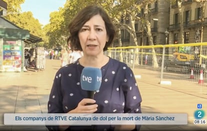 La periodista Mària Sánchez Ledesma, en una captura de pantalla de un informativo de RTVE en Cataluña.