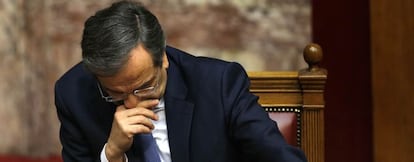 El primer ministro, Antonis Samaras, ayer en el Parlamento griego. 