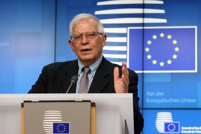 Josep Borrell, este lunes, en una conferencia de prensa en Bruselas. François Walschaerts (AFP)