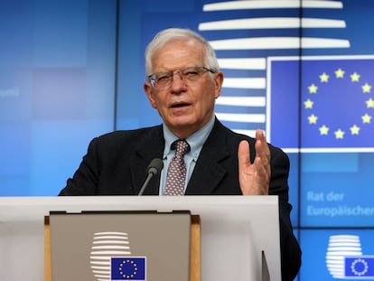 Josep Borrell, este lunes, en una conferencia de prensa en Bruselas. François Walschaerts (AFP)