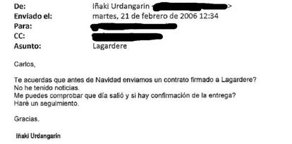 Correo electrónico enviado por Iñaki Urdangarin a Carlos García Revenga, secretario de las infantas e imputado en el 'caso Nóos'.