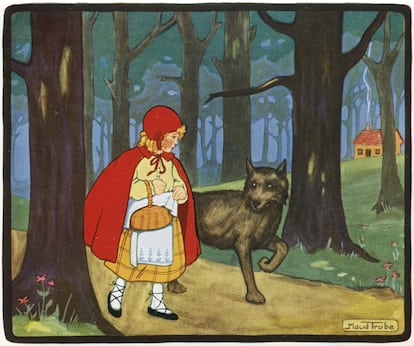 Litografía de Maud Trube de 1910 que ilustra una versión de 'Caperucita roja'.
