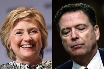 Combinación de imágenes de Hillary Clinton y James Comey