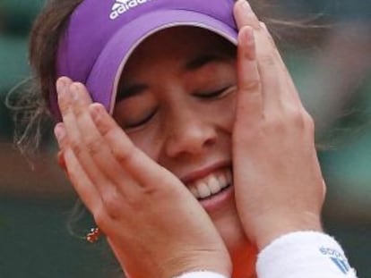 Gabriñe Muguruza tras vencer a Parmentier