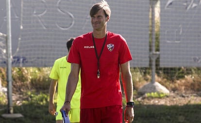 Leon Franco, en un entrenamiento del Huesca.