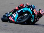Petronas Yamaha SRT's French rider Fabio Quartararo rides during the during the fourth MotoGP free practice session of the Moto Grand Prix of Aragon at the Motorland circuit in Alcaniz on October 17, 2020. (Photo by JOSE JORDAN / AFP)