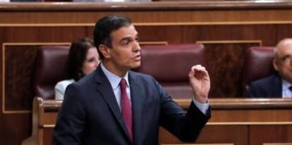 El presidente del Gobierno, Pedro Sánchez, durante su intervención en la sesión de control al Ejecutivo.