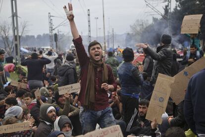 Refugees trapped in Idomeni, on the Greek border with Macedonia.