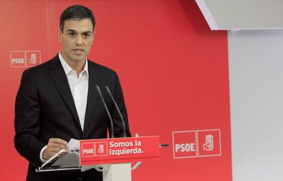 PSOE leader Pedro Sánchez at a press conference on Wednesday.