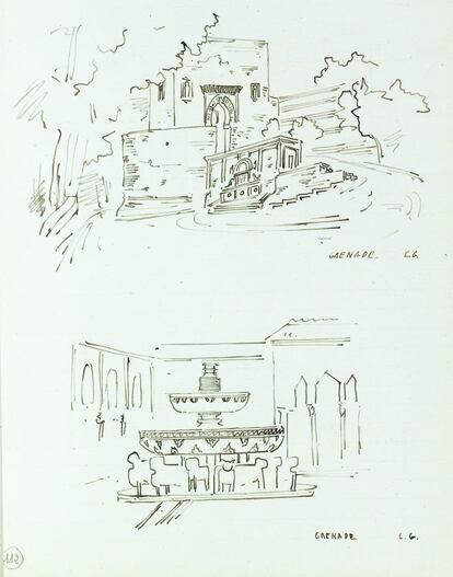 Reconocible postal del patio de los Leones de la Alhambra. La ciudad granadina mereció los elogios de Garnier y sus compañeros, que buscaron las huellas árabes en España.