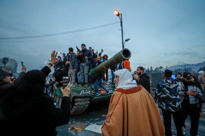 Celebracin de la llegada de los rebeldes sirios a Damasco este domingo. 