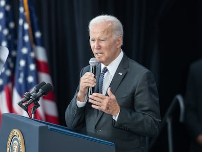 El presidente de EEUU, Joe Biden, este lunes en Boston.