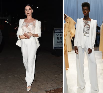 Un traje chaqueta de la colección de primavera 2017 de Ryan Roche es lo que escogió Katy Perry para acudir a un evento del Consejo de Diseñadores de Moda Estadounidenses (CFDA), celebrado a finales del mes de octubre. Eso sí, la cantante le añadió un corsé de color blanco para evitar las transparencias de la camiseta.