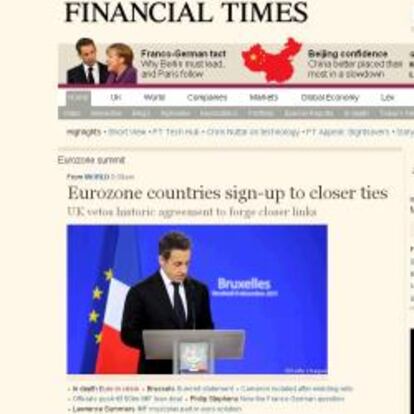 Pantallazo de la edición online del 9 de diciembre de 2011 del diario 'Financial Times