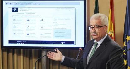 Manuel Jim&eacute;nez Barrios, durante la presentaci&oacute;n del Portal de la Transparencia.