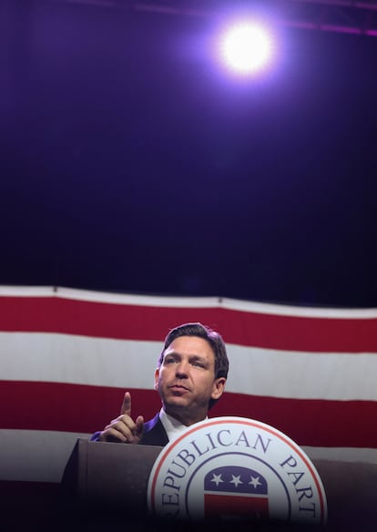 DeSantis, durante un acto del partido Republicano en Des Moines (Iowa), el 28 de julio. 