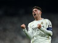 Valverde celebra su tercer gol al City.