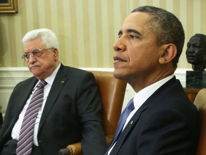 Barack Obama e Mahmud Abbas, no Salão Oval.