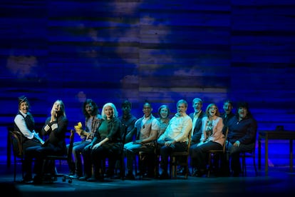 A rehearsal of the musical "Come From Away" at the Marquina Theater.