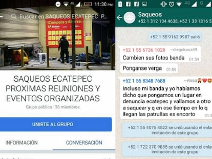 Imagens de telas dos grupos nas redes sociais em que os saques são organizados.