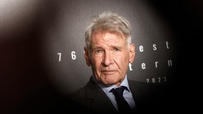 Harrison Ford, el viernes por la mañana en la rueda de prensa de 'Indiana Jones y el dial del destino'.