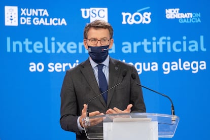 El presidente de la Xunta de Galicia, Alberto Núñez Feijóo, en la presentación del proyecto Nós de inteligencia artificial este 11 de mayo.