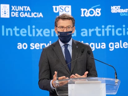 El presidente de la Xunta de Galicia, Alberto Núñez Feijóo, en la presentación del proyecto Nós de inteligencia artificial este 11 de mayo.