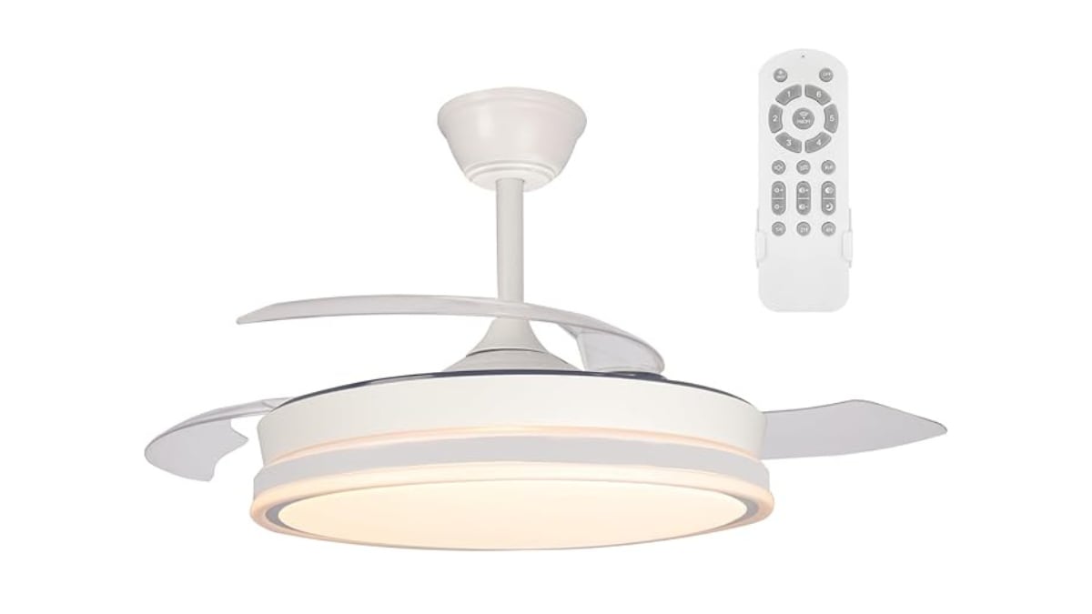 Ventilador de techo retráctil con aspas plegables.
