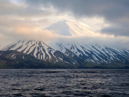 In this photo provided by the Alaska Volcano Observatory/U.S. Geological Survey is the Tanaga Volcano near Adak, Alaska, in 2021.