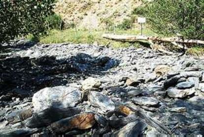 Aspecto actual del tramo del río Trevélez, en Cástaras, afectado por las tomas de aguas para riego.