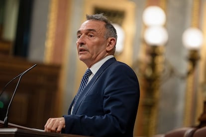 El diputado de Sumar Enrique Santiago, durante su intervención.