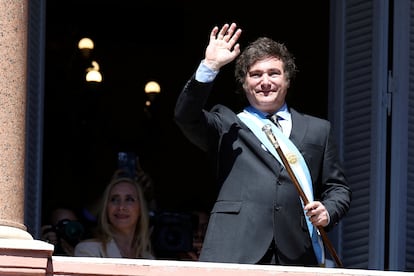 El presidente Javier Milei, el día de su asunción, en la Casa Rosada.