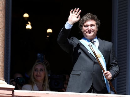 El presidente Javier Milei, el día de su asunción, en la Casa Rosada.