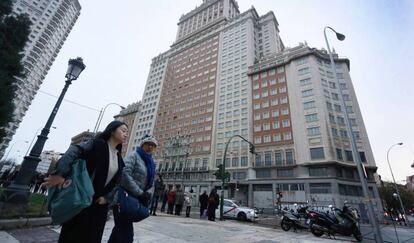 Fachada del Edificio España, en la plaza de España de Madrid.