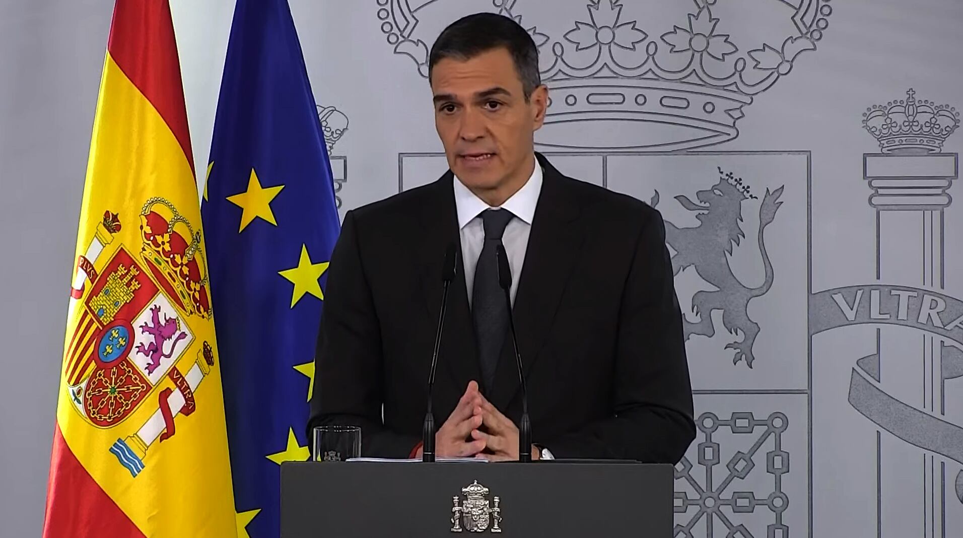 Pedro Sánchez comparece en La Moncloa, este sábado.