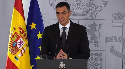 Pedro Sánchez comparece en La Moncloa, este sábado.